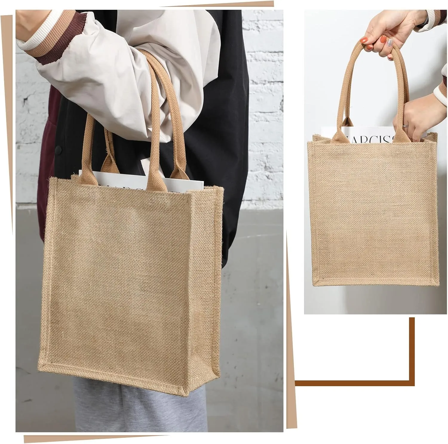 Saintrygo 10 Pcs Burlap Gift Bags with Handles Blank Bridesmaid Welcome Burlap Tote Bag for Wedding