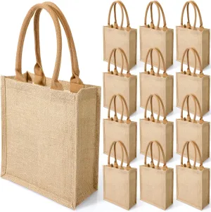 Saintrygo 10 Pcs Burlap Gift Bags with Handles Blank Bridesmaid Welcome Burlap Tote Bag for Wedding