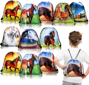 Saintrygo 16 Pcs Horse Themed Party Supplies Horse Birthday Favor Bags Drawstring Goodie Candy Bags