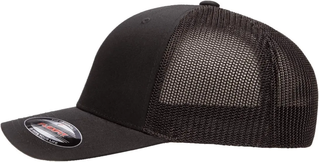 Saleen Performance Automotive Side Logo Laser Engraved Leather Patch Flexfit 6511 Trucker Mesh Fitted Cap