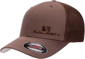 Saleen Performance Automotive Side Logo Laser Engraved Leather Patch Flexfit 6511 Trucker Mesh Fitted Cap