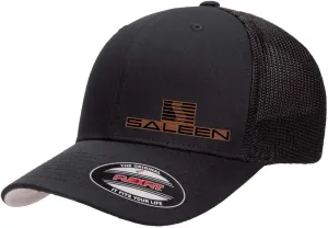 Saleen Performance Automotive Side Logo Laser Engraved Leather Patch Flexfit 6511 Trucker Mesh Fitted Cap