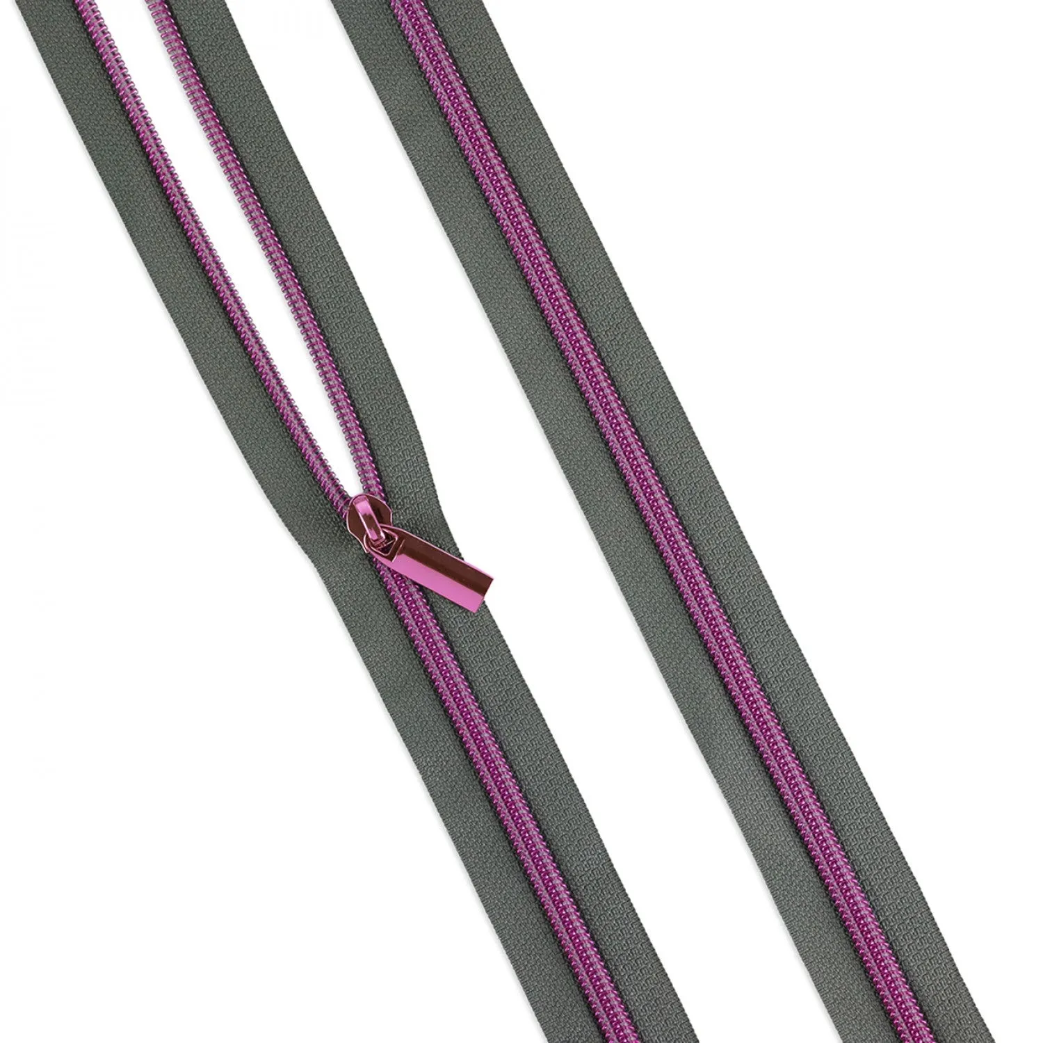 Sallie Tomato Zipper - 3 Yds with 9 Pulls - Grey/Tula Pink