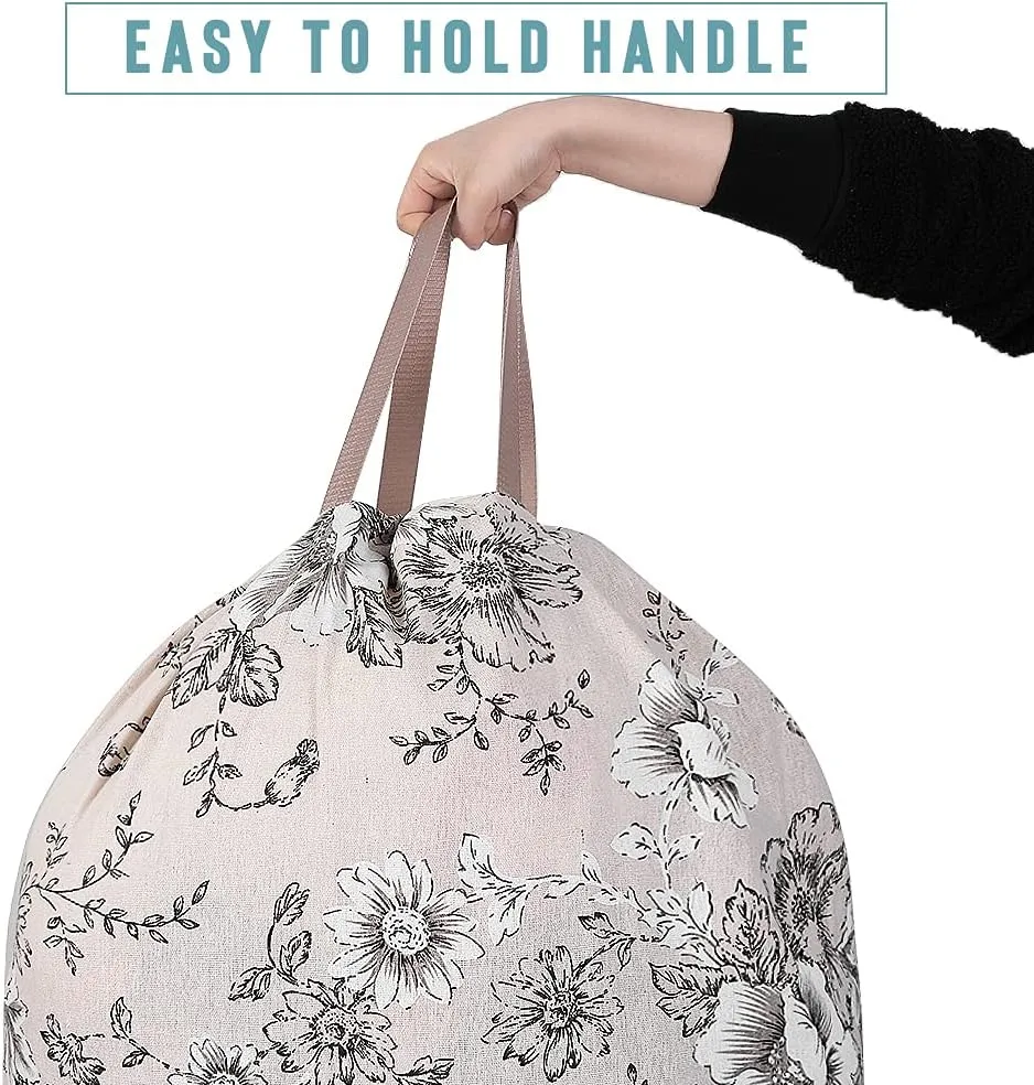 Sanlykate Extra Large Laundry Bag with Drawstring Closure and Handle, 28 x 40 Inch Heavy Duty Travel Dirty Clothes Bag for Laundromat and Household, Black Peony