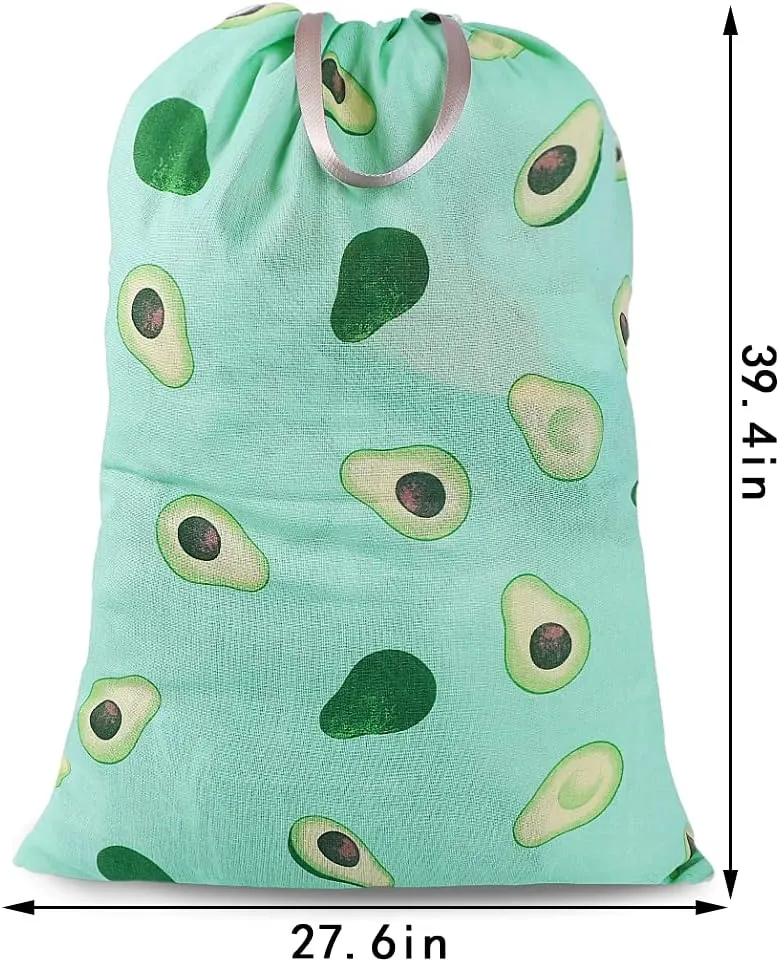 Sanlykate Extra Large Laundry Bag with Drawstring Closure and Handle, 28 x 40 Inch Heavy Duty Travel Dirty Clothes Bag for Laundromat and Household, Green Avocado