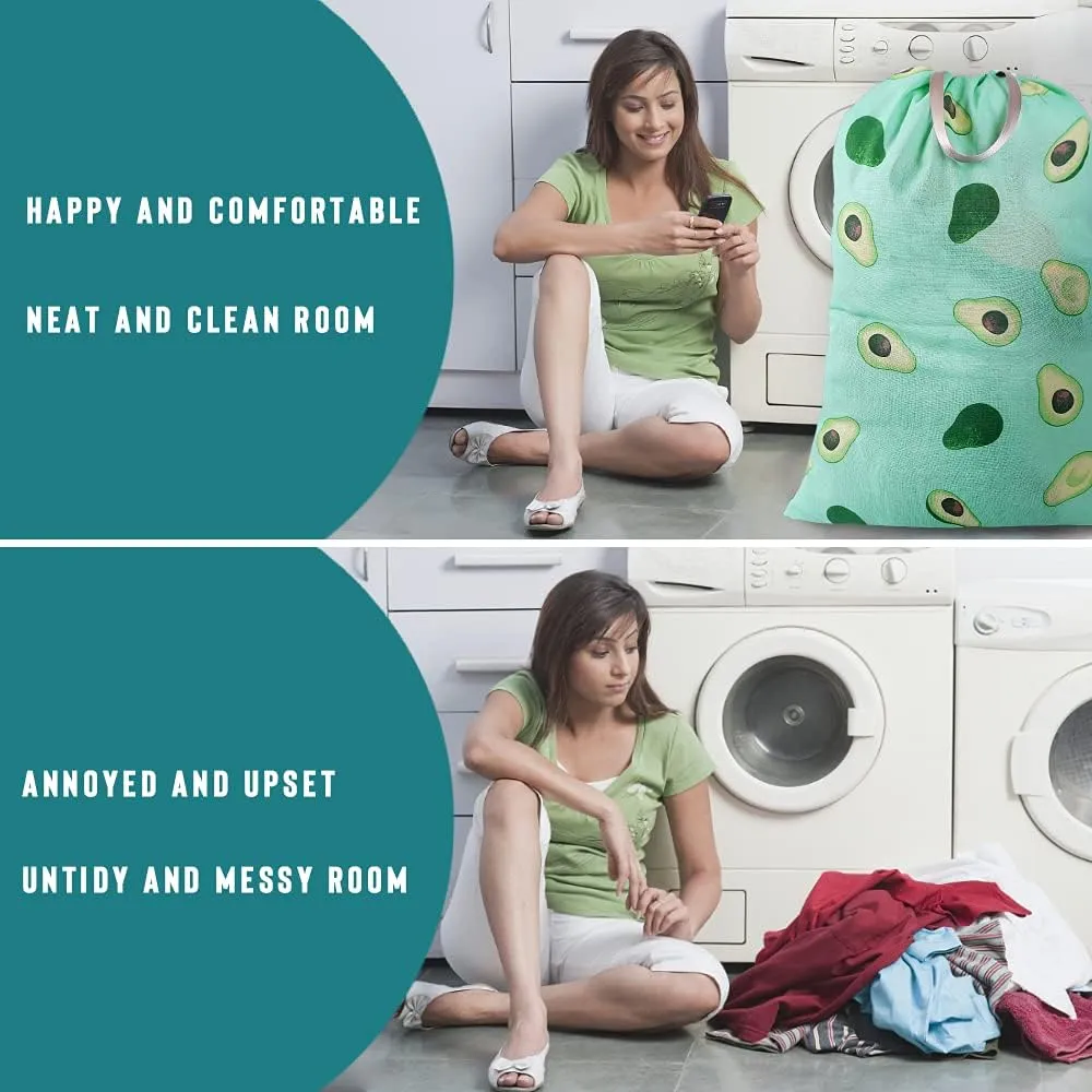 Sanlykate Extra Large Laundry Bag with Drawstring Closure and Handle, 28 x 40 Inch Heavy Duty Travel Dirty Clothes Bag for Laundromat and Household, Green Avocado