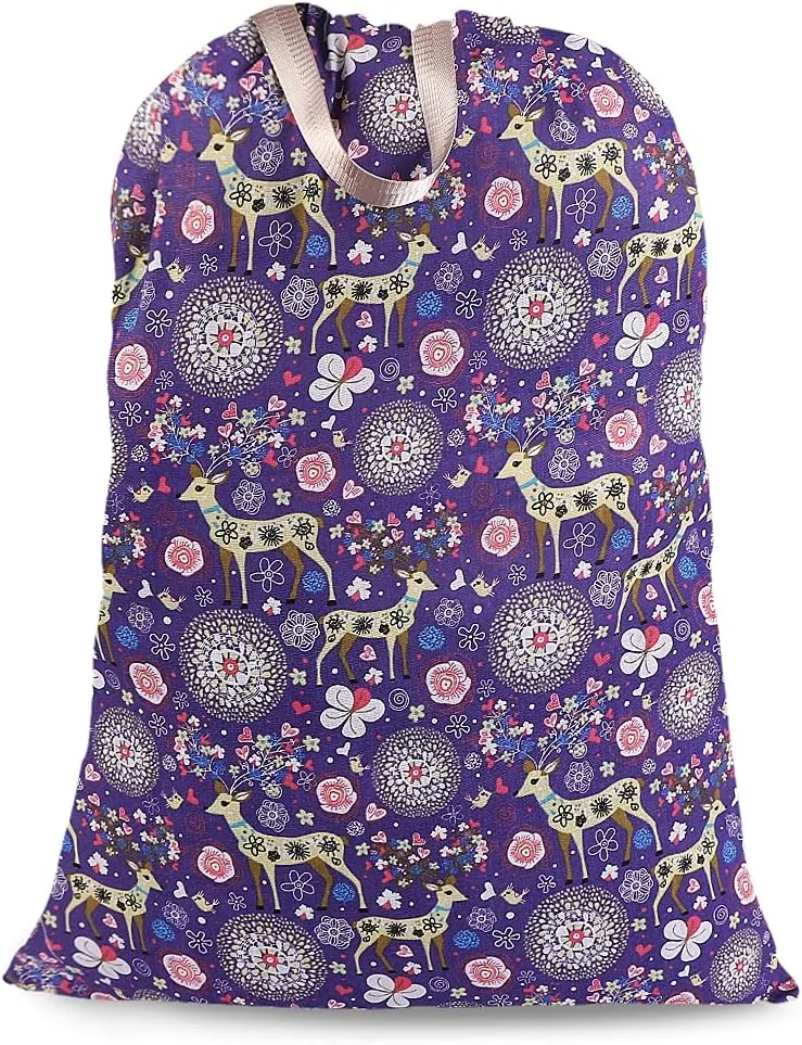 Sanlykate Extra Large Laundry Bag with Drawstring Closure and Handle, 28 x 40 Inch Heavy Duty Travel Dirty Clothes Bag for Laundromat and Household, Purple Deer