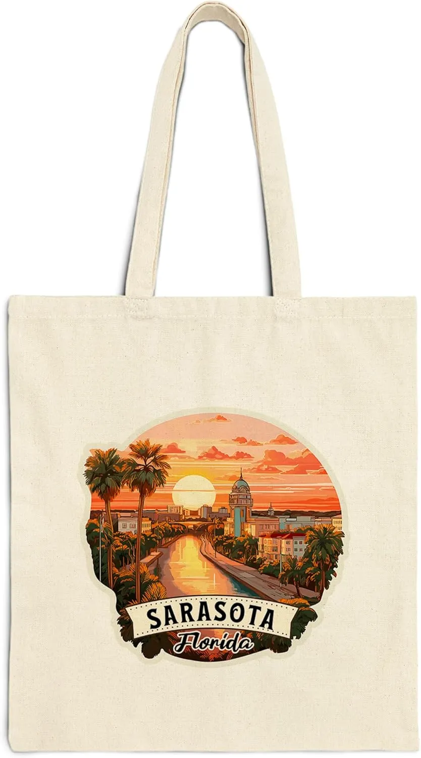 Sarasota Florida Cotton Tote Bag for Women Men Casual Tote Bag Cloth Canvas Shopping Bags with Handles Cute Bags Everyday Use 15" x 16" Aesthetic Gift ID44997