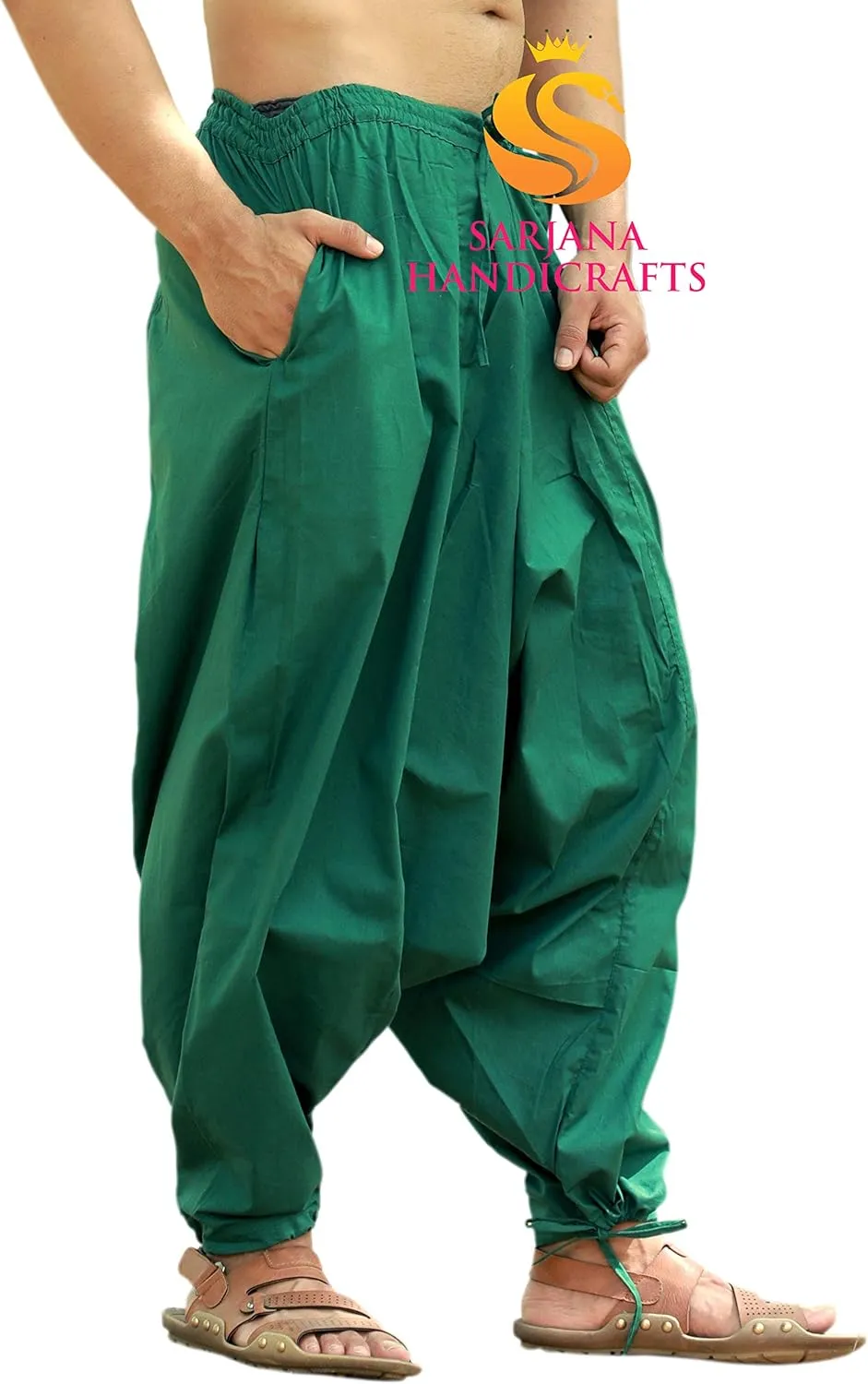 SARJANA HANDICRAFTS Men's Cotton Harem Yoga Baggy Genie Boho Pants