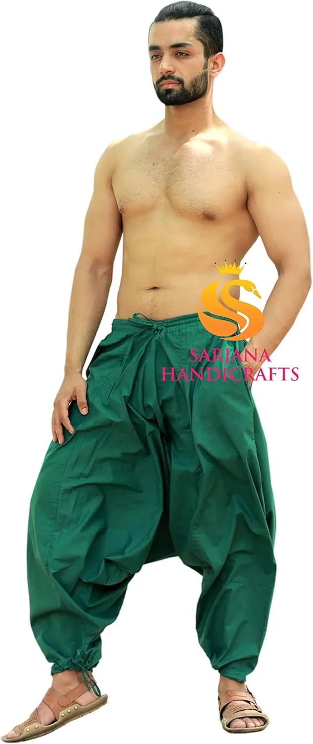 SARJANA HANDICRAFTS Men's Cotton Harem Yoga Baggy Genie Boho Pants