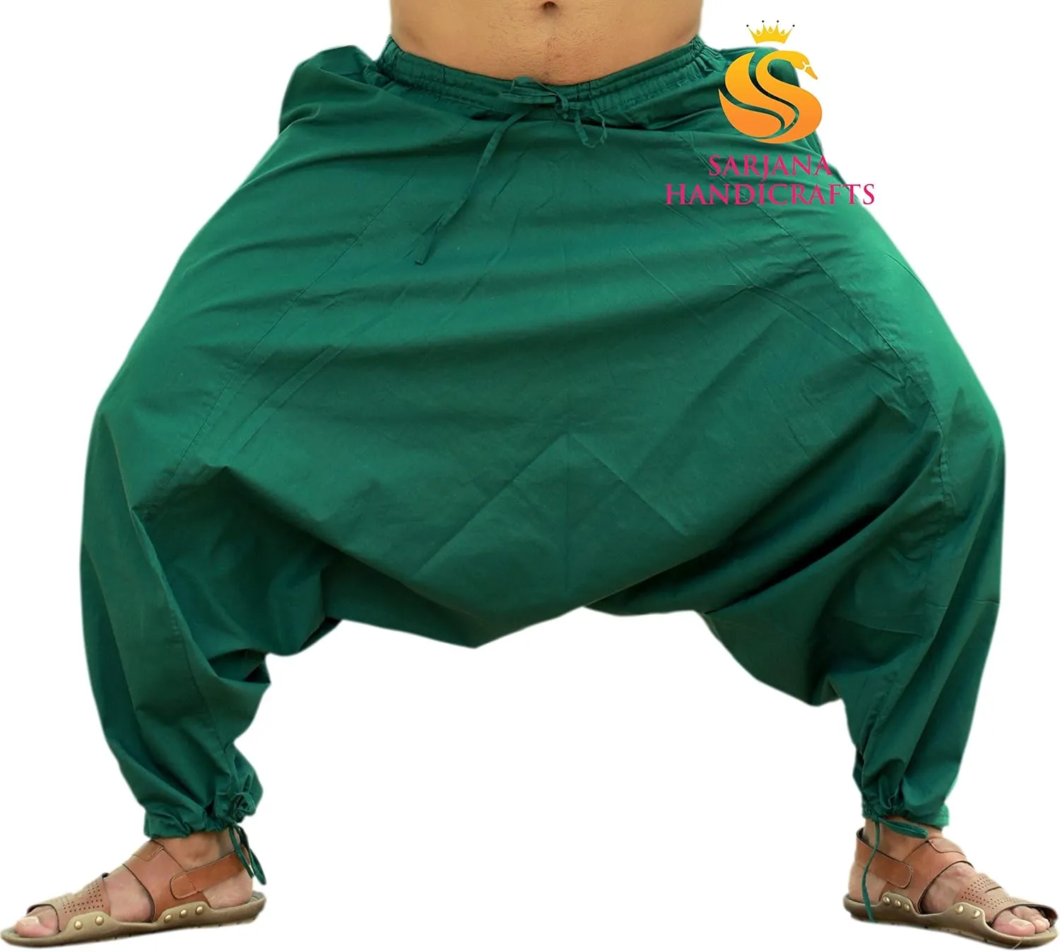SARJANA HANDICRAFTS Men's Cotton Harem Yoga Baggy Genie Boho Pants