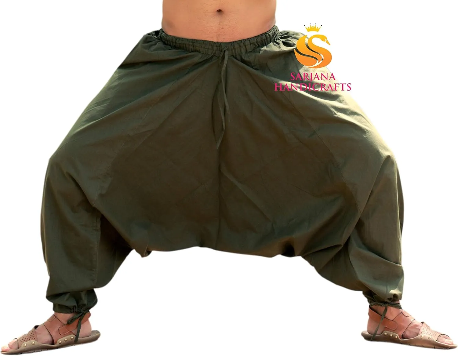 SARJANA HANDICRAFTS Men's Cotton Harem Yoga Baggy Genie Boho Pants