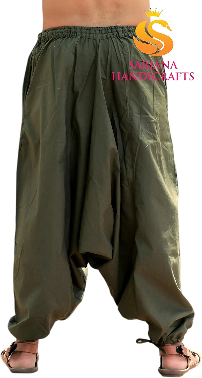 SARJANA HANDICRAFTS Men's Cotton Harem Yoga Baggy Genie Boho Pants