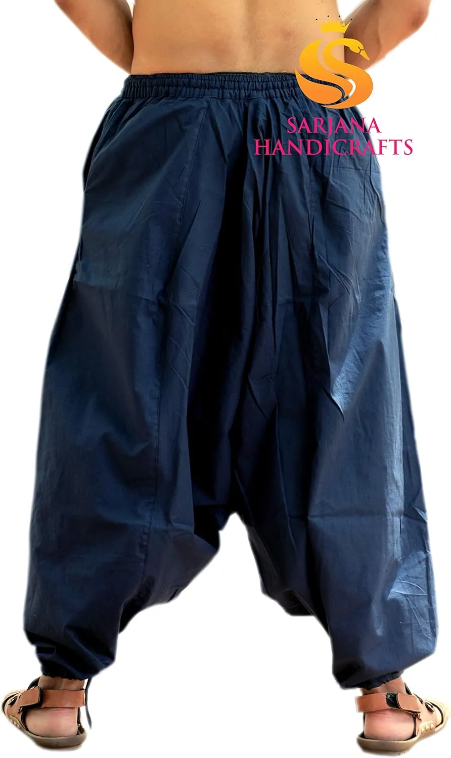 SARJANA HANDICRAFTS Men's Cotton Harem Yoga Baggy Genie Boho Pants