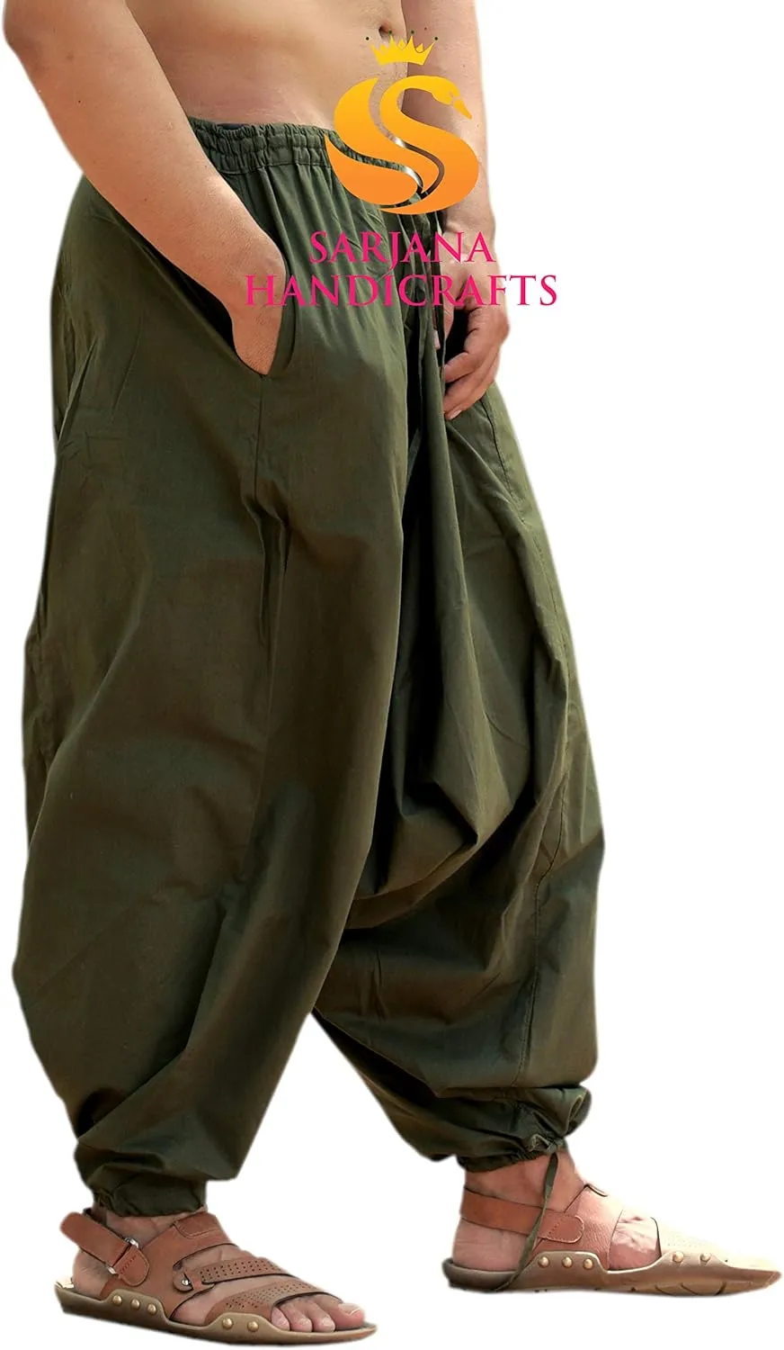 SARJANA HANDICRAFTS Men's Cotton Harem Yoga Baggy Genie Boho Pants