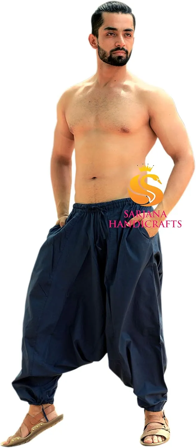SARJANA HANDICRAFTS Men's Cotton Harem Yoga Baggy Genie Boho Pants