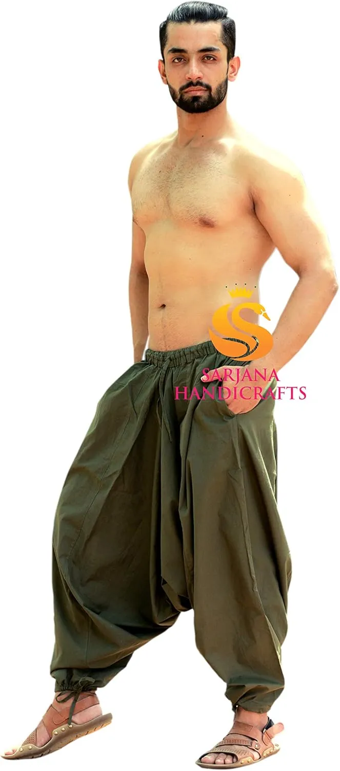 SARJANA HANDICRAFTS Men's Cotton Harem Yoga Baggy Genie Boho Pants