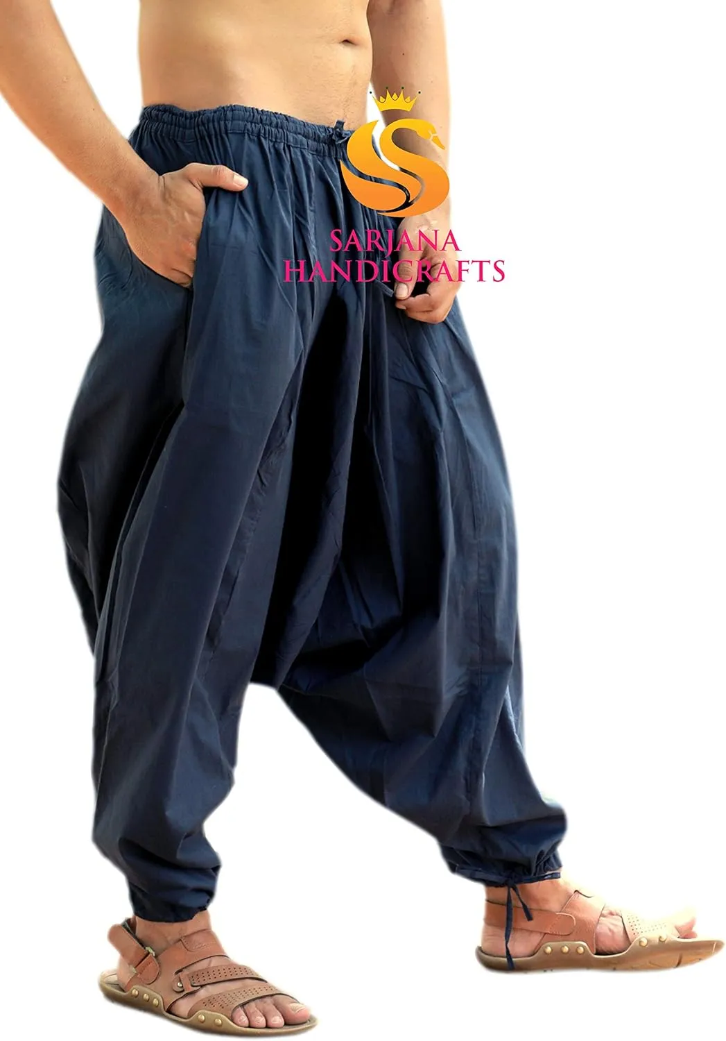SARJANA HANDICRAFTS Men's Cotton Harem Yoga Baggy Genie Boho Pants