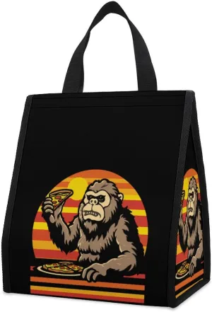 Sasquatch And Pizza! Funny Eating Bigfoot Lunch Bag for Adults Reusable Insulated Lunch Box Cooler Lunch Tote Bag for Work Travel Picnic