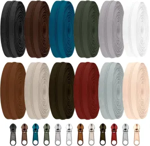 Sawoake 15 Yards Bulk Zipper, (#3) Zippers for Sewing, 12 Kinds of Dark Colors,Zipper by The Yards, Sewing Zipper with 60PCS Zipper Sliders for DIY Sewing Craft Bags