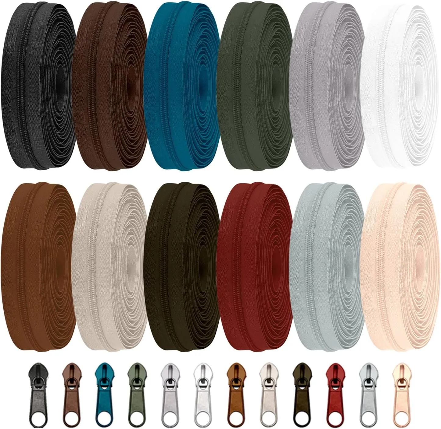 Sawoake 15 Yards Bulk Zipper, (#3) Zippers for Sewing, 12 Kinds of Dark Colors,Zipper by The Yards, Sewing Zipper with 60PCS Zipper Sliders for DIY Sewing Craft Bags
