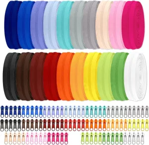 Sawoake 15 Yards Zipper, 20 Kinds of General Colors, 100PCS Zipper Sliders for DIY Sewing Craft Bags
