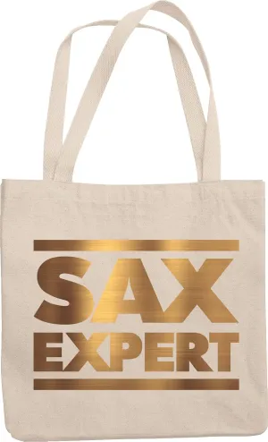 Sax Expert Witty Pun Reusable Tote Bag For A Musician, Composers, Conductors, Music Lovers, Saxophonist, Saxophone Player, Men, And Women