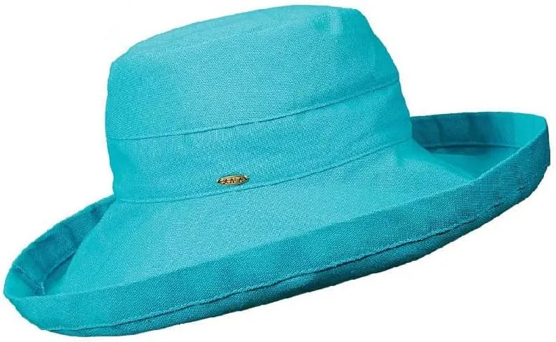Scala Women's Cotton Hat with Inner Drawstring and UPF 50  Rating - 3 Inch Brim (One Size, Lagoon)