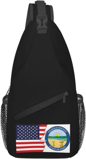 Seal Of Geauga County Ohio And America Crossbody Bags For Women Men Chest Backpack Gym Shoulder Bag Travel Outdoor Sports Casual Crossbody Bags