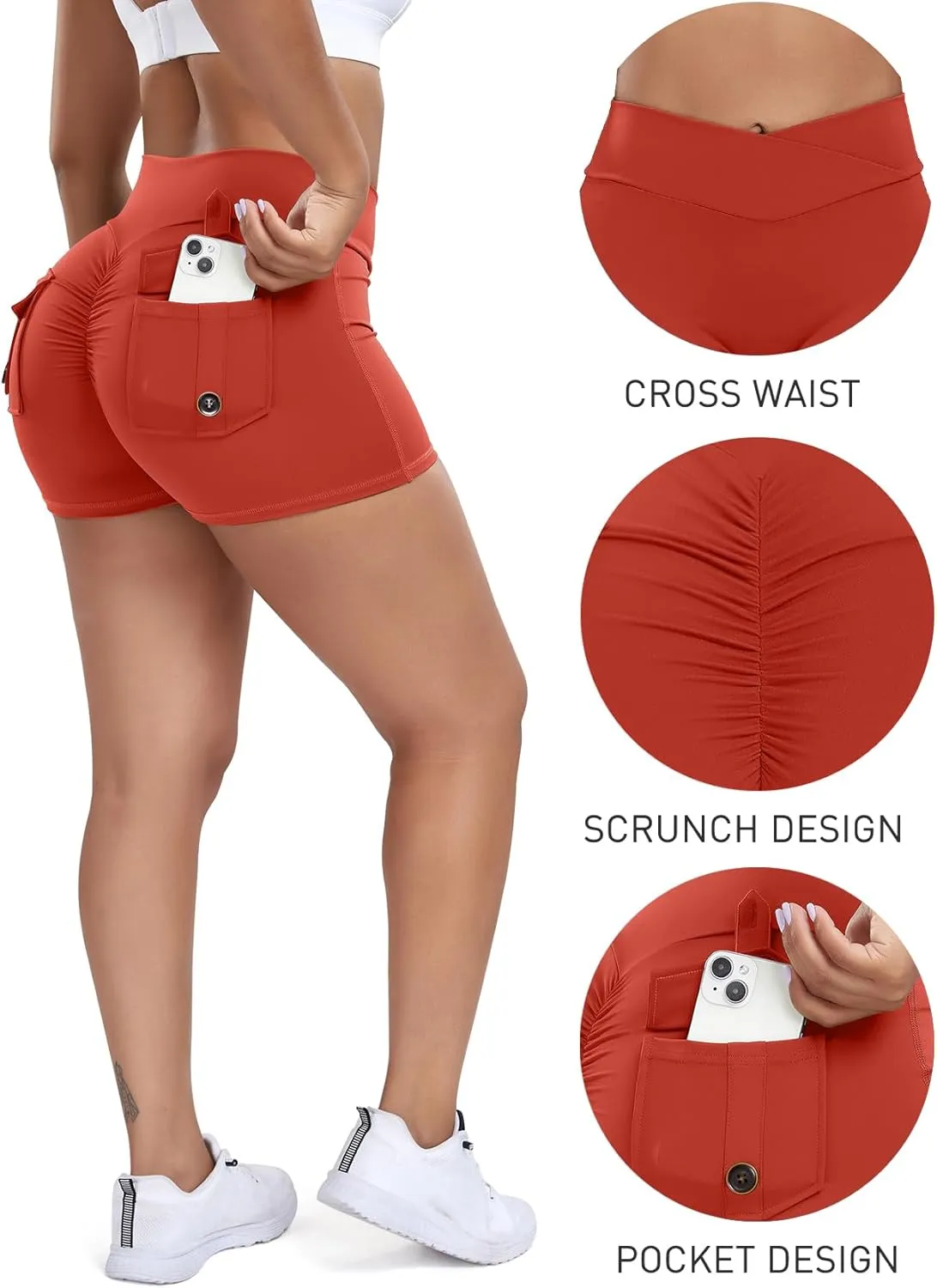 SEASUM Women Pocket Shorts Scrunch Butt Workout Cargo Shorts V Waist Yoga Booty Lifting Gym Bottom