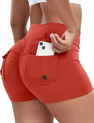SEASUM Women Pocket Shorts Scrunch Butt Workout Cargo Shorts V Waist Yoga Booty Lifting Gym Bottom