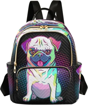 senya Custom Name Fashion Backpack Mini Backpack Purse Casual Daily Backpack Pug Dog Pop Art Style for Travel for College Work, Medium