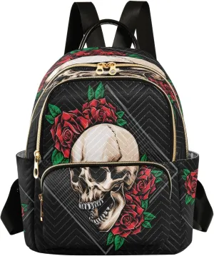 senya Fashion Backpack Mini Backpack Purse Casual Daily Backpack Anger Skull Roses for Travel for College Work