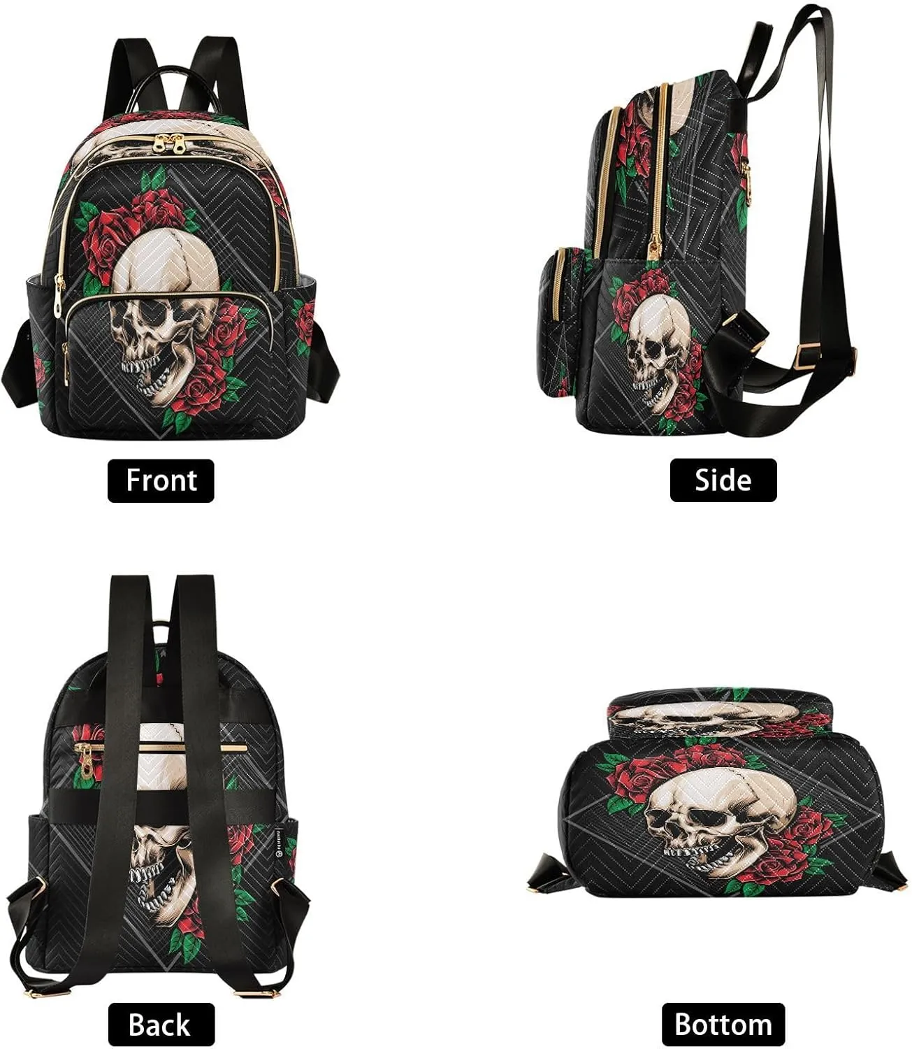 senya Fashion Backpack Mini Backpack Purse Casual Daily Backpack Anger Skull Roses for Travel for College Work