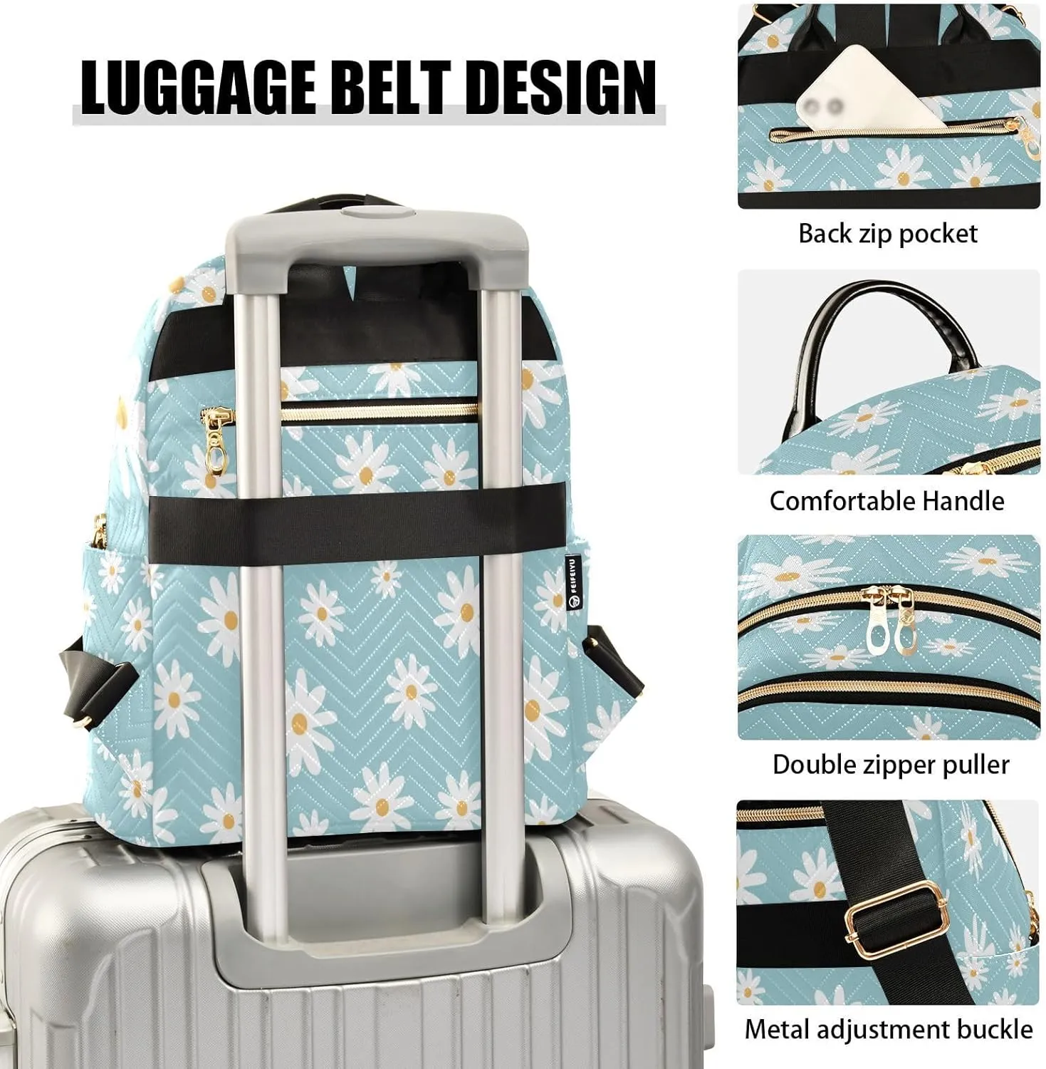Senya Fashion Mini Backpack Purse - Cute White Daisy for Travel, College, Work