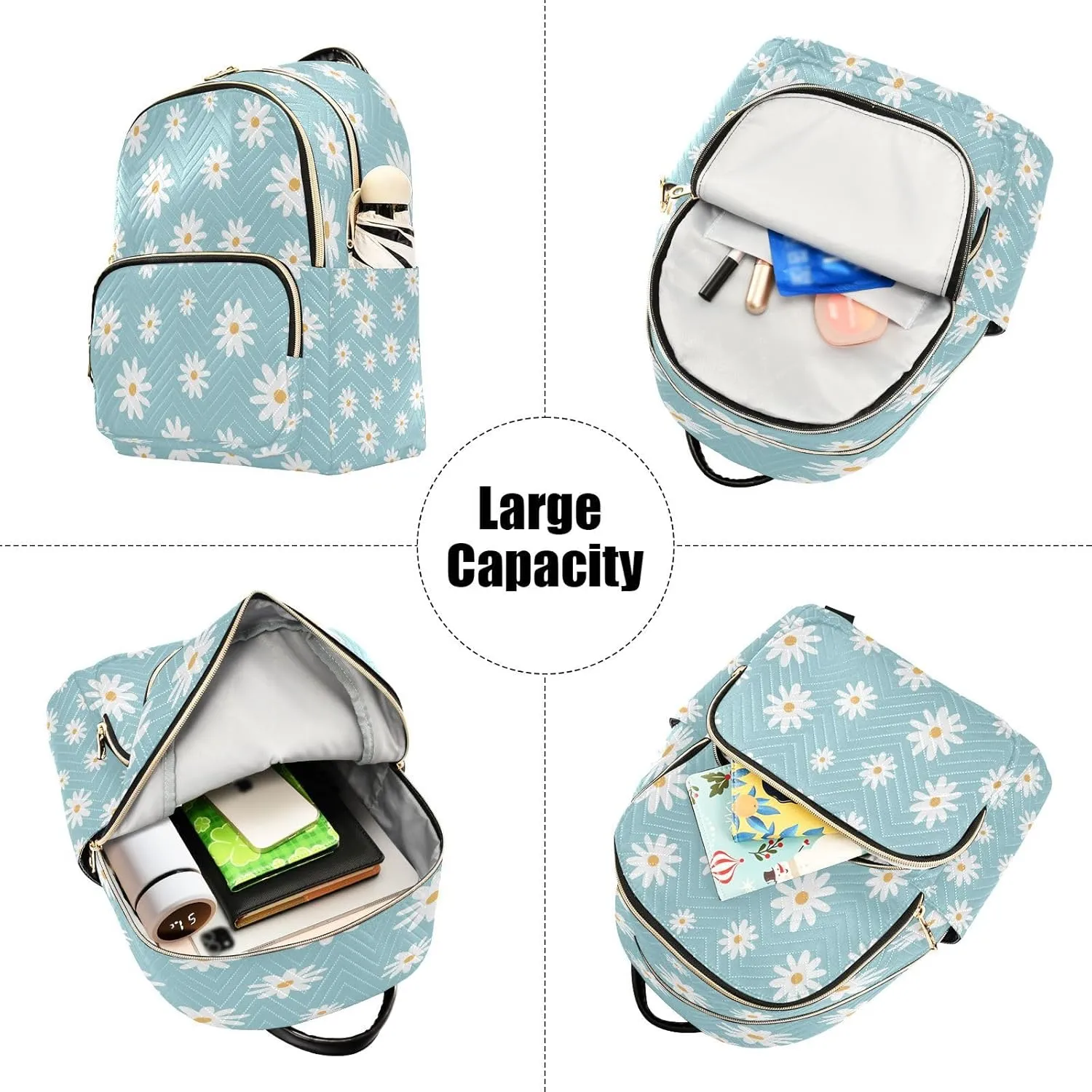 Senya Fashion Mini Backpack Purse - Cute White Daisy for Travel, College, Work