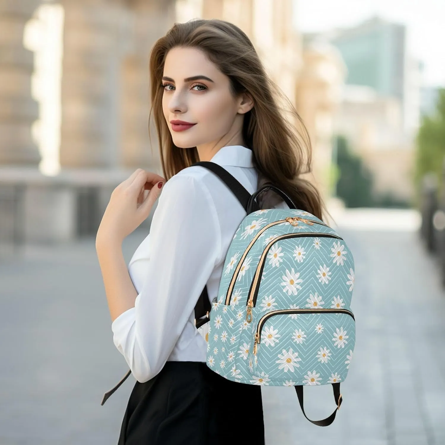 Senya Fashion Mini Backpack Purse - Cute White Daisy for Travel, College, Work