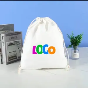 Set of 10 2050100 Natural Cotton Drawstring Pouch, Eco-Friendly Cotton Bags With Drawstring For Jewelry Packaging, Reusable Package Bag