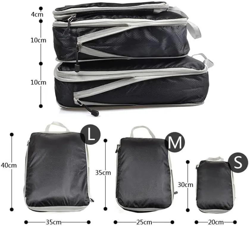 Set/3 Pieces Compressible Packing Travel Storage Bag Cubes Waterproof Suitcase Nylon Portable With Handbag Luggage Organizer(SNX-3SET- blue)