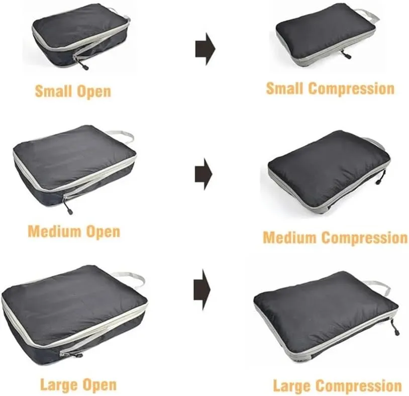 Set/3 Pieces Compressible Packing Travel Storage Bag Cubes Waterproof Suitcase Nylon Portable With Handbag Luggage Organizer(SNX-3SET- blue)