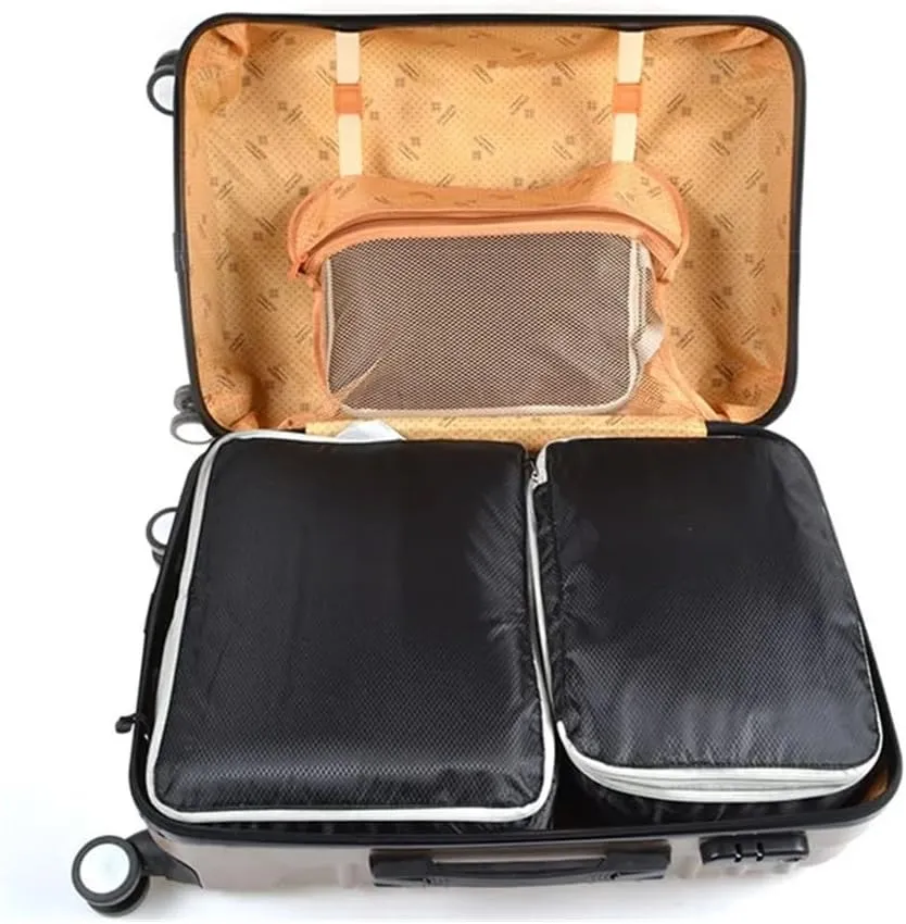 Set/3 Pieces Compressible Packing Travel Storage Bag Cubes Waterproof Suitcase Nylon Portable With Handbag Luggage Organizer(SNX-3SET- blue)