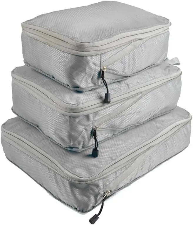 Set/3 Pieces Compressible Packing Travel Storage Bag Cubes Waterproof Suitcase Nylon Portable With Handbag Luggage Organizer(SNX-3SET- blue)