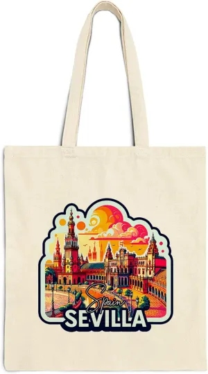 Sevilla Spain Cotton Tote Bag for Women Men Casual Tote Bag Cloth Canvas Shopping Bags with Handles Cute Bags Everyday Use 15" x 16" Aesthetic Gift ID44997