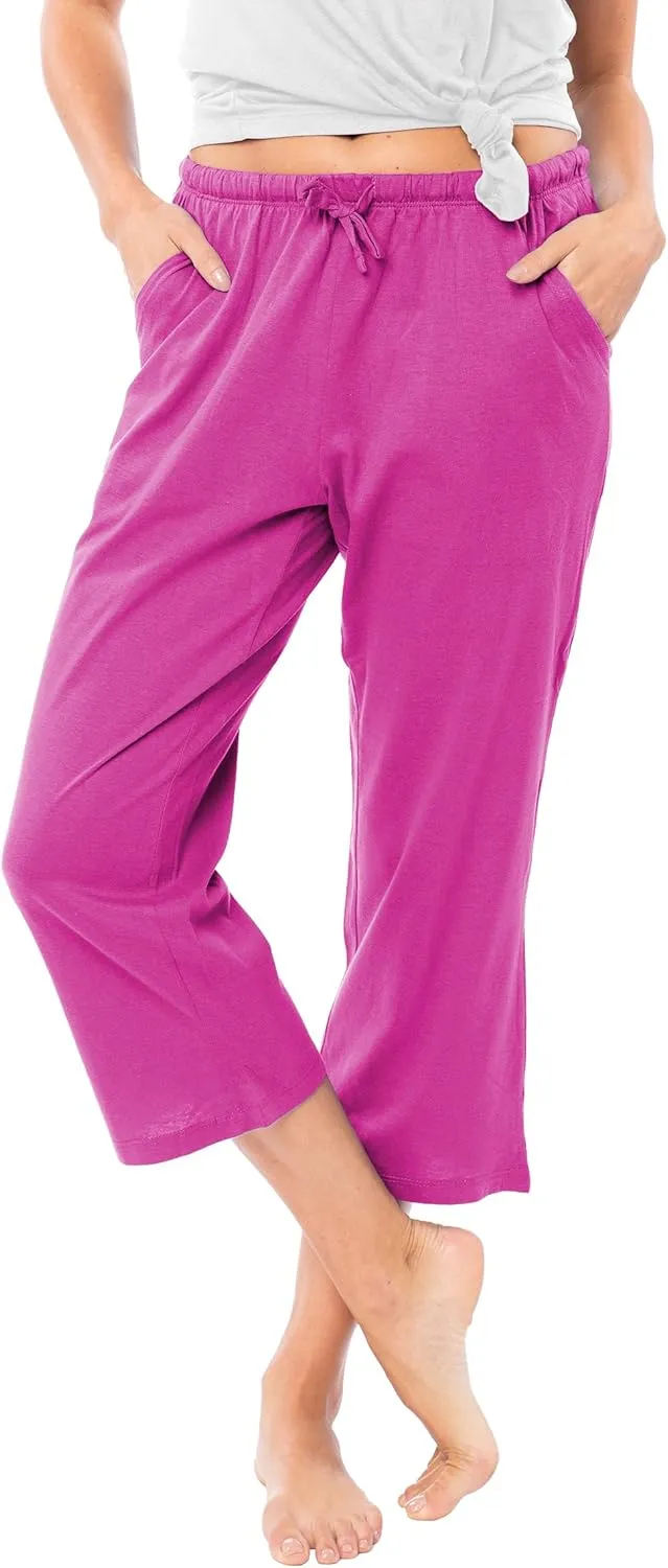 Sexy Basics Women's 3 Pack Cotton Lounge Pants | Sleep -Capri -Yoga Style Drawstring PJ Bottoms
