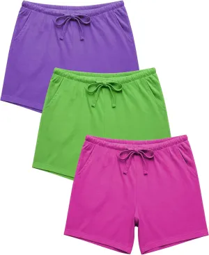 Sexy Basics Women's Multi -Pack Cotton Sleep Pajama Shorts with Pockets & Drawstring