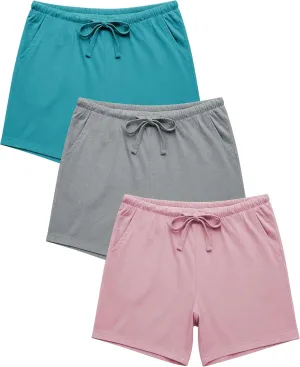 Sexy Basics Women's Multi -Pack Cotton Sleep Pajama Shorts with Pockets & Drawstring