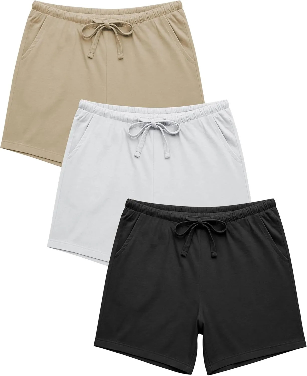 Sexy Basics Women's Multi -Pack Cotton Sleep Pajama Shorts with Pockets & Drawstring