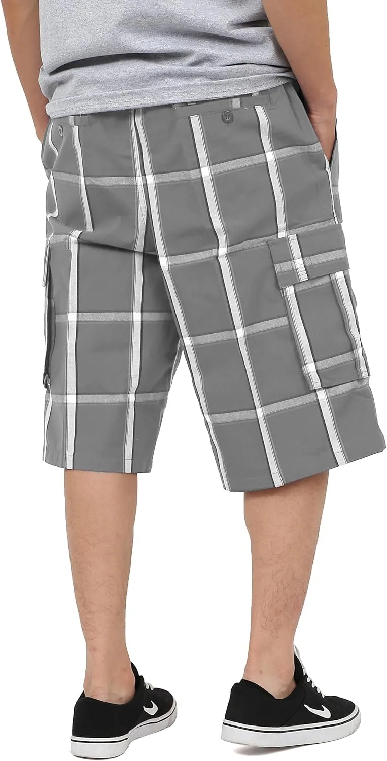 Shaka Mens Plaid Shorts Checkered Cargo Cotton Loose Fit Pocket S-5XL Solid