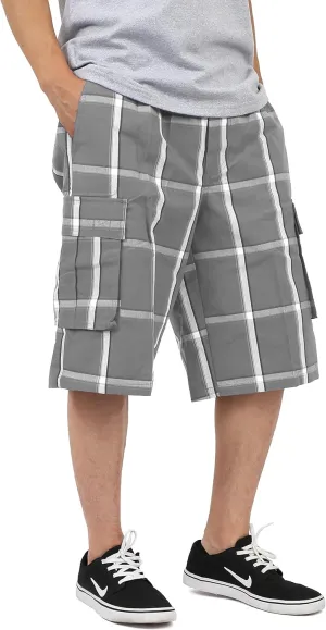 Shaka Mens Plaid Shorts Checkered Cargo Cotton Loose Fit Pocket S-5XL Solid