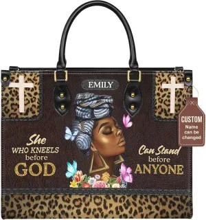 She Who Kneels Before God Can Stand Before Anyone Leather Bag,Personalized Leatherbag, God Leather handbag, Mother’s Day Gift for Women